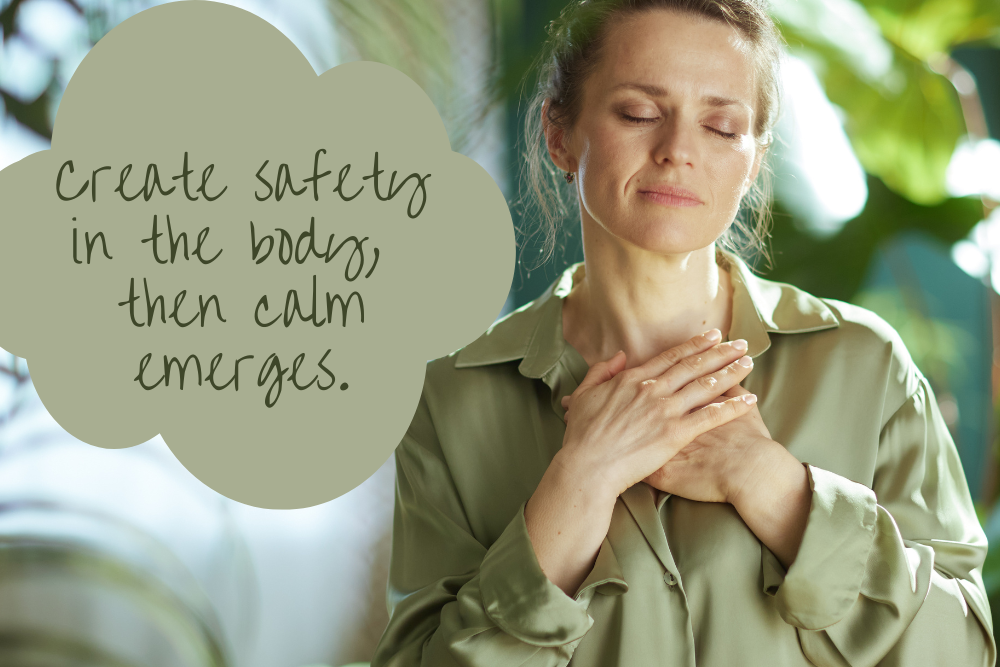 The next time you feel yourself getting activated, pause, feel your feet pressing into the ground. Let your awareness drop out of your head and into your body.